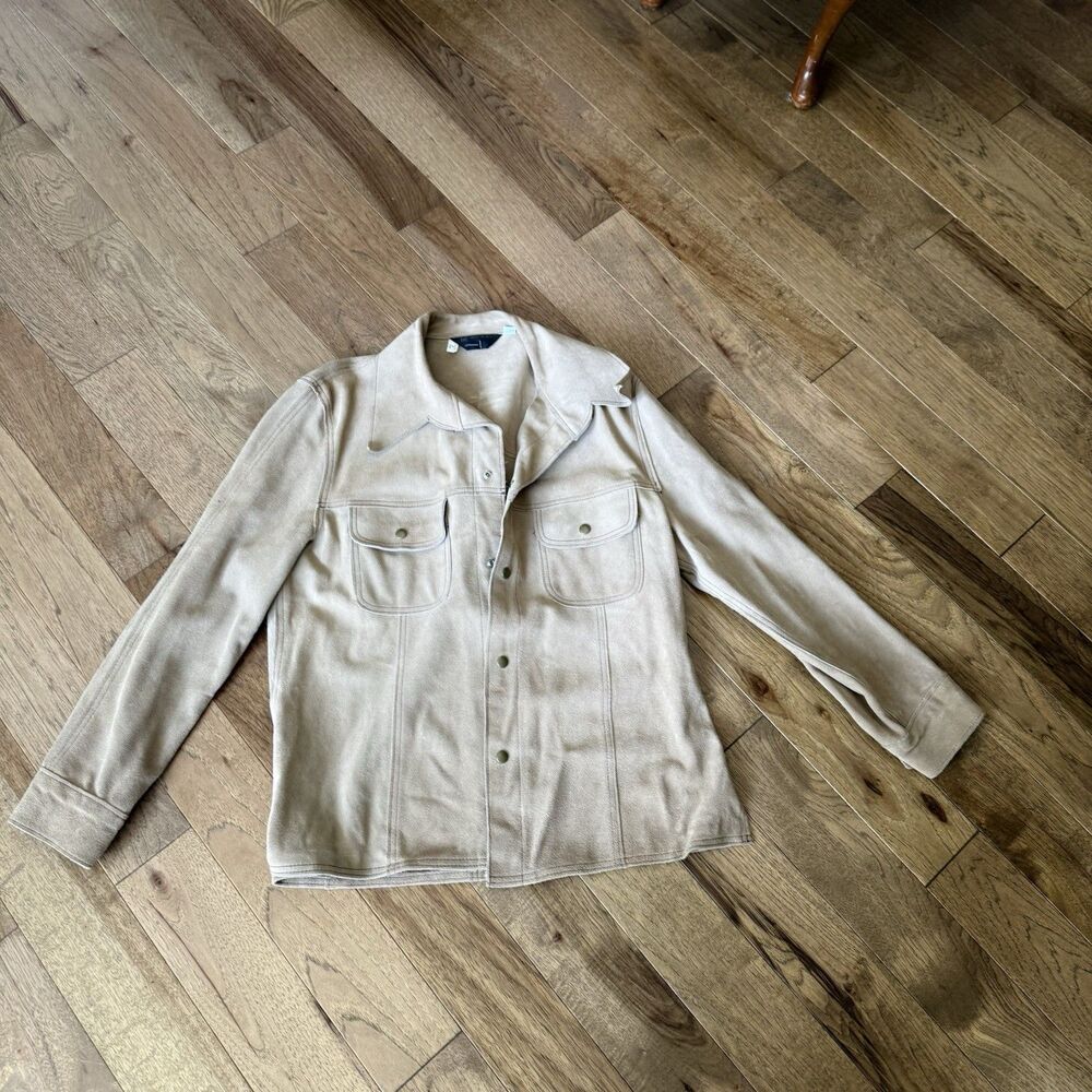 JCPenney Suede Leather Jacket Vintage 70s Trench Coat Leisure Disco Mod Mens 44